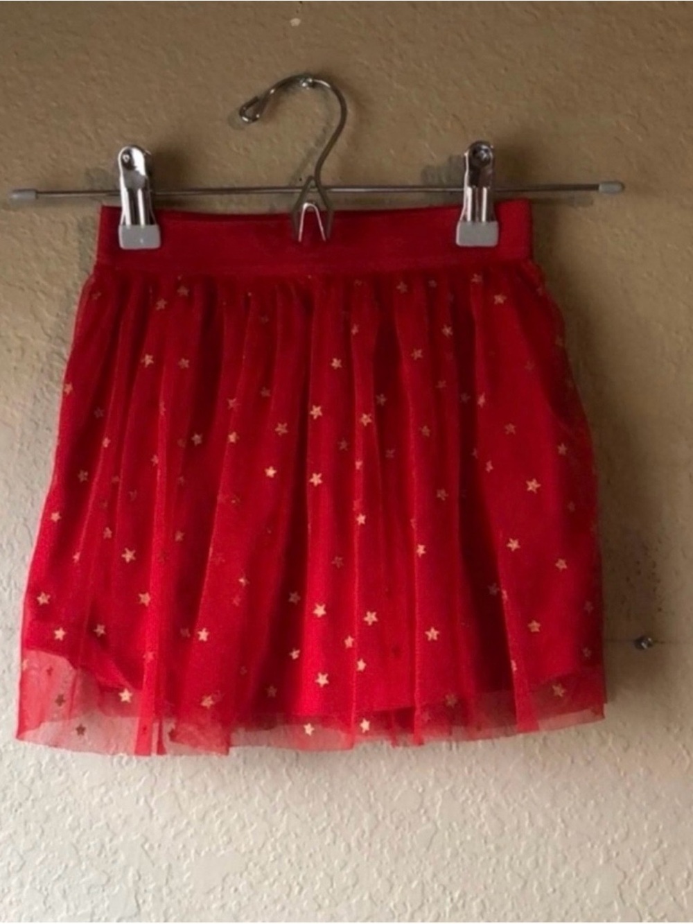 Okie Dokie Skirt Girls Red & Gold Stars Tulle Elastic Waist Casual Sz Medium 5